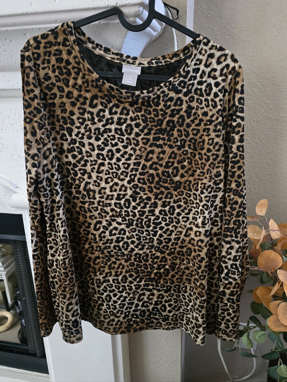 Chico's Womens Sz 1 Medium Leopard Print Mesh Top Lined I Stretch